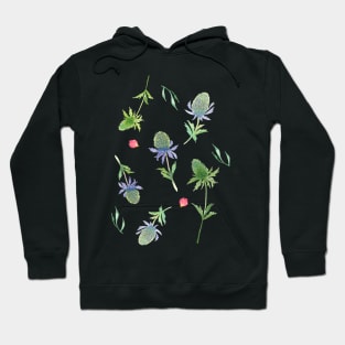 Green Watercolor Thistle with Purple Accents Hoodie